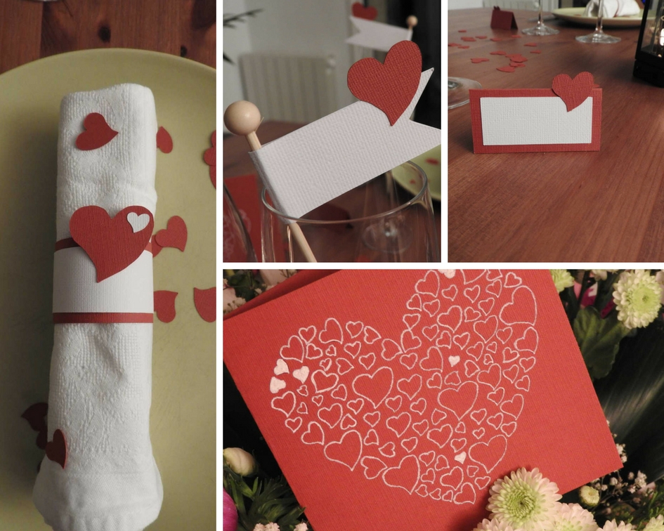 Déco table avec des cœurs rouge et blanc